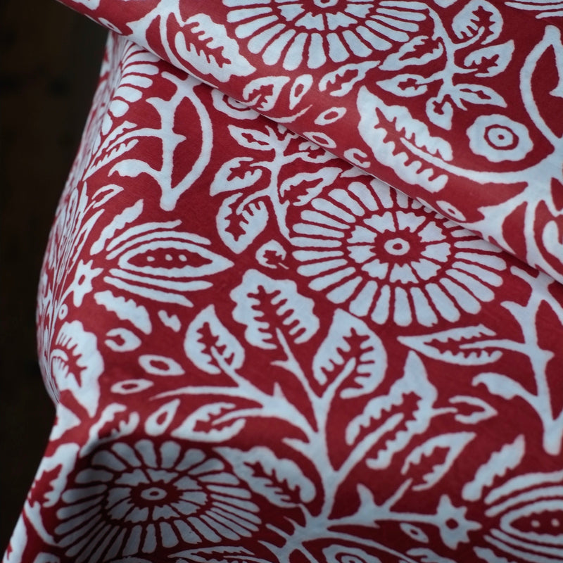 Organic Hand Block Cotton Cambric - Scarlet Floral