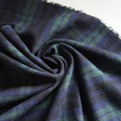 Brushed Check Recycled Cotton Shirting - Green/Navy Blackwatch Plaid